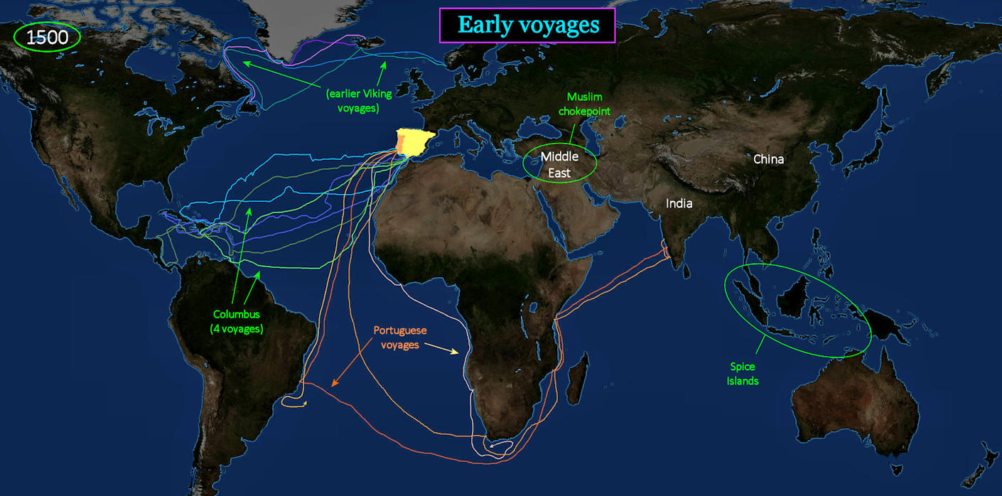 Oceanic voyages, 1500s map